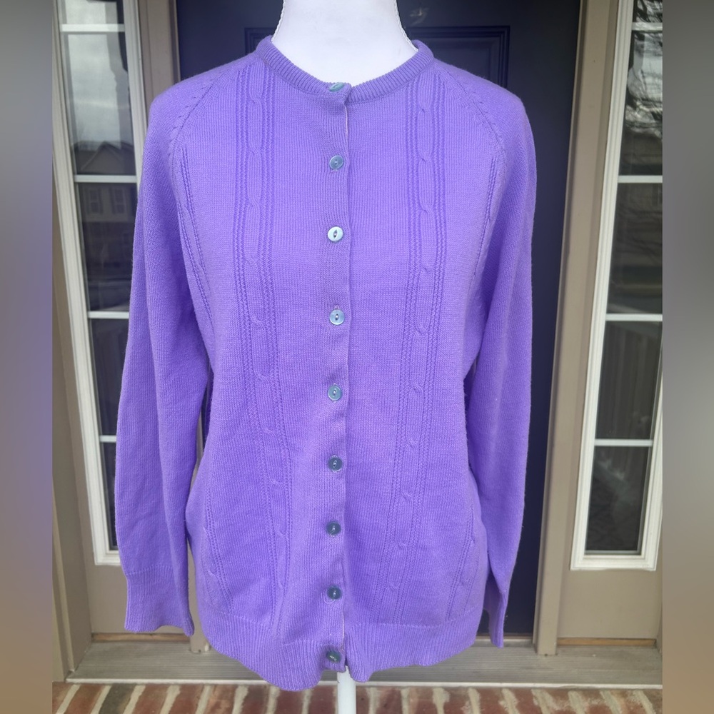 Vintage 60s 70s lilac lavender purple acrylic cable knit cardigan cottage S M